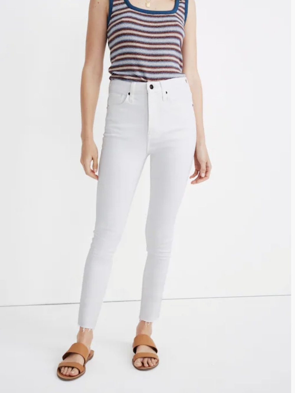 NWOT Madewell 11" High-Rise Pure White Raw Hem Skinny Jeans Sz 28